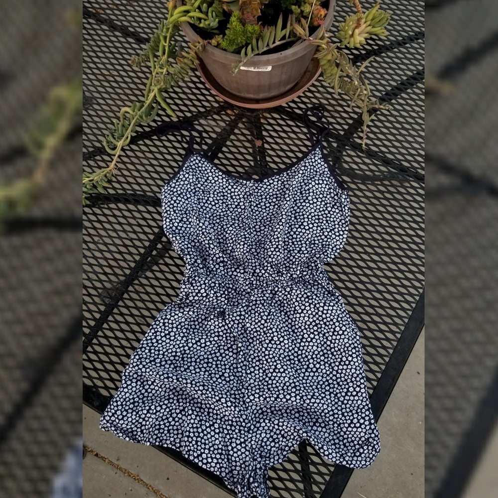 Divided Navy Blue Floral Romper